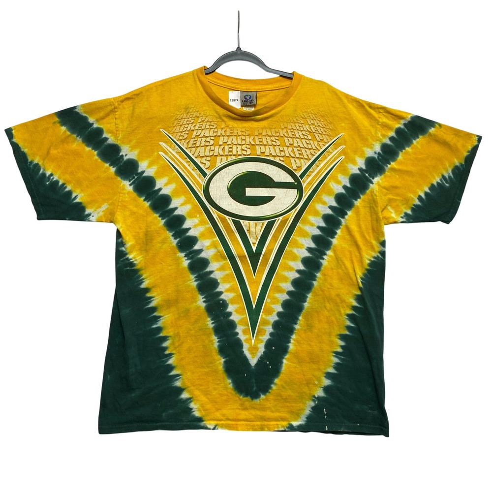Green Bay Packers T-Shirt Mens XL Yellow Tie Dye Graphic Tee Liquid Blue